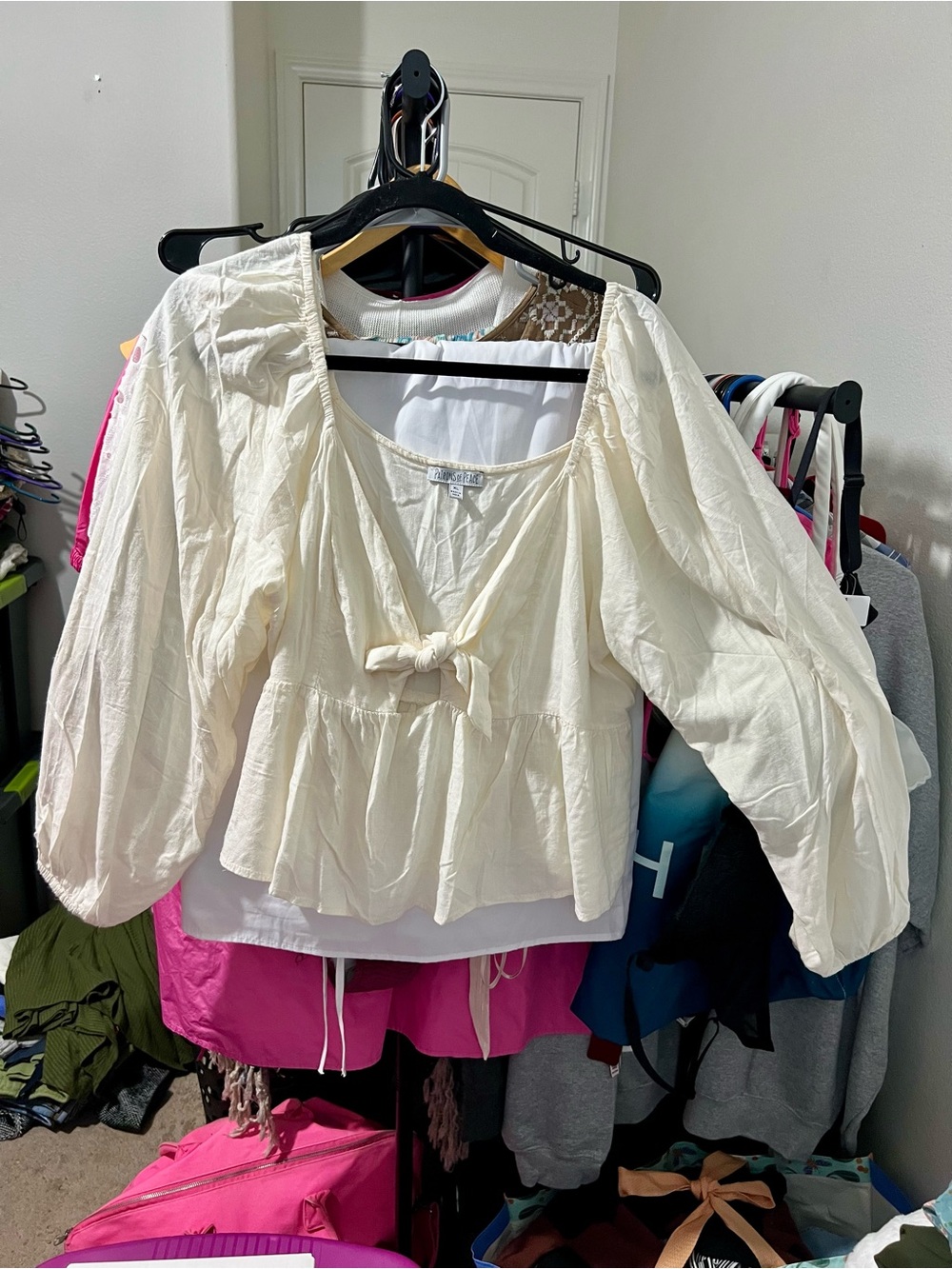 Patrons of Peace Tie Front Blouse in Cream Size XL